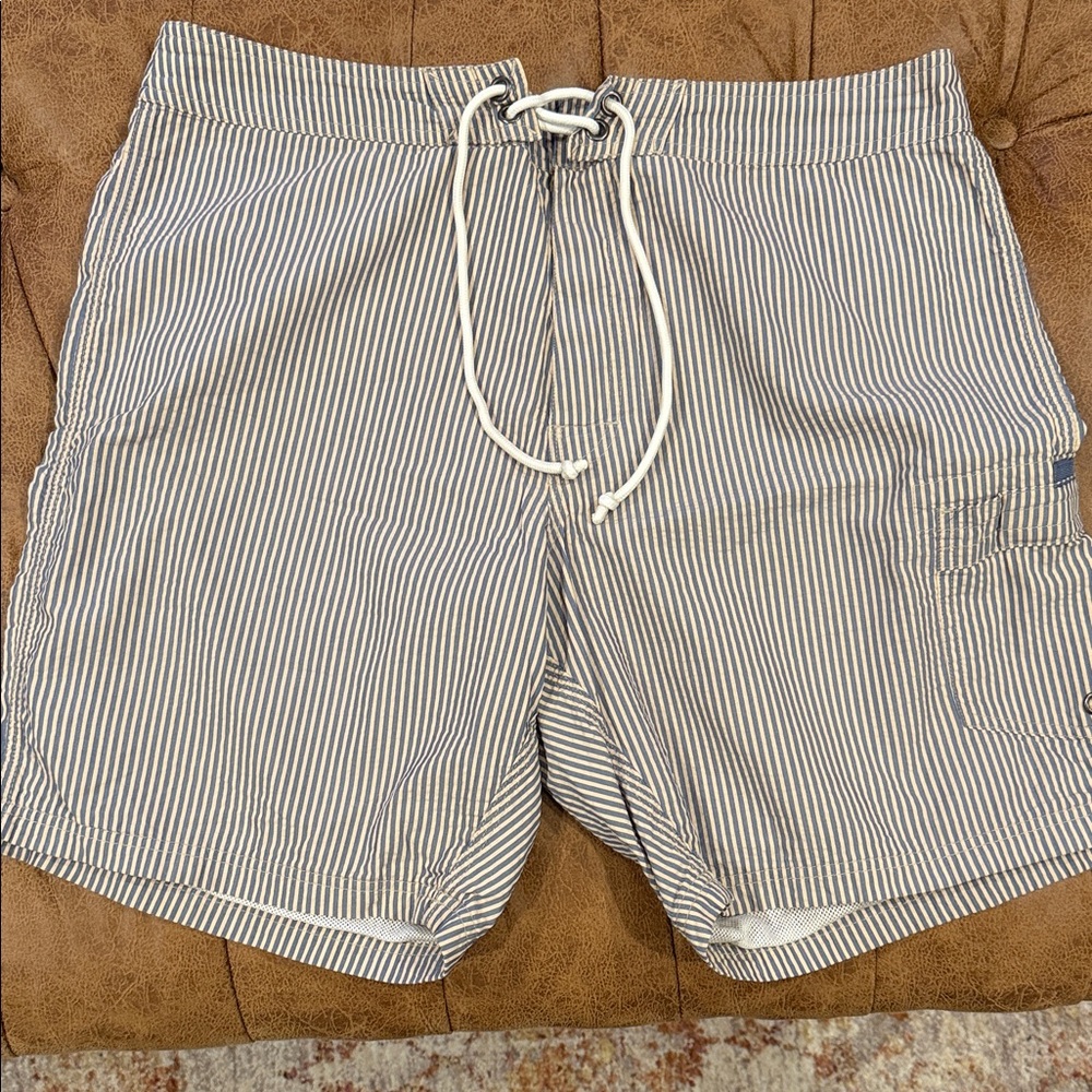 J. Crew Blue and White Striped Board Shorts